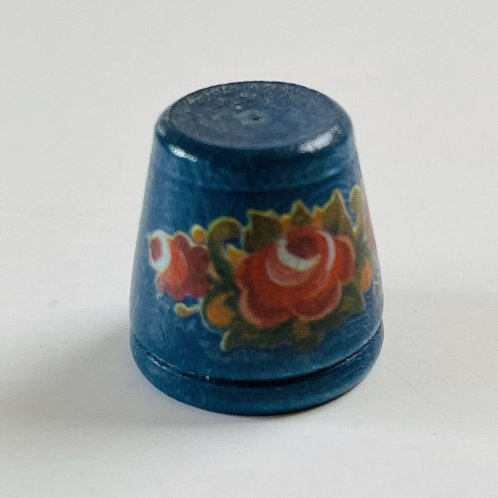 Sewing Quilting Thimble No Size Blue Collectible Hand Painted Floral Decor